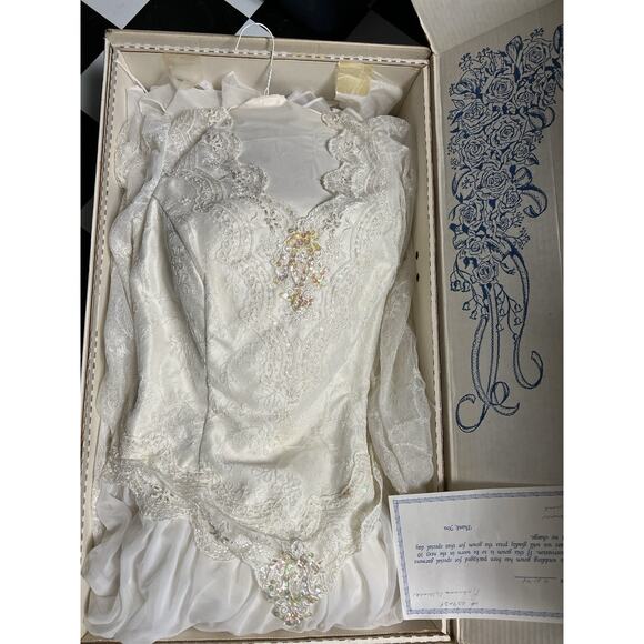 Vintage 90s Wedding Gown Dress Lace Chiffon Beaded Sequin Elegant V- Neck Sz 18 - Picture 15 of 16